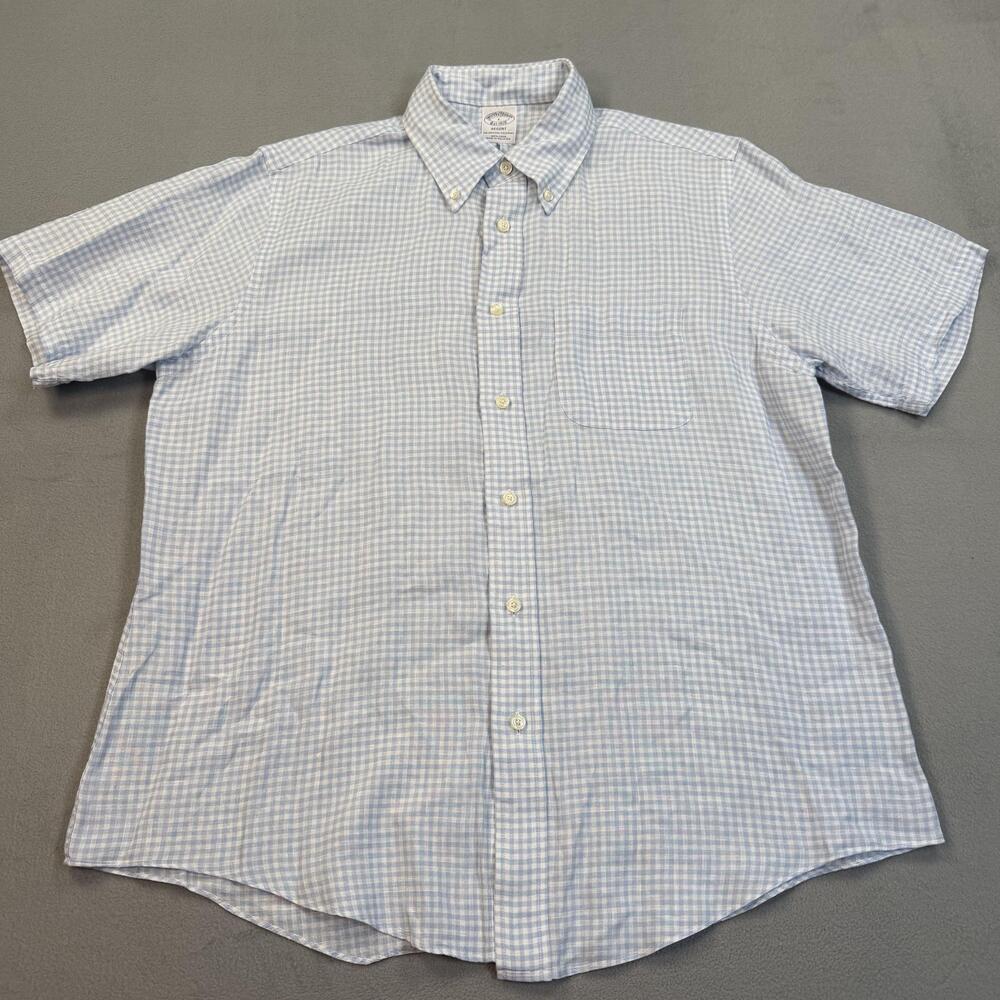 Brooks Brothers Shirt Mens Large Blue Check Baird McNutt Irish Linen Regent